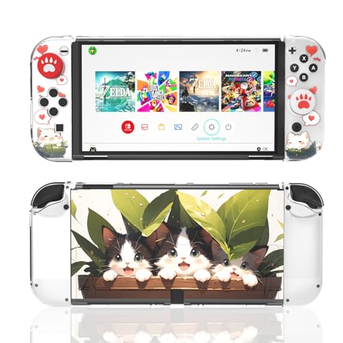 Nintendo Switch OLED Cat Case, Dockable Protective Shell with Glass & Grips - color: Cat