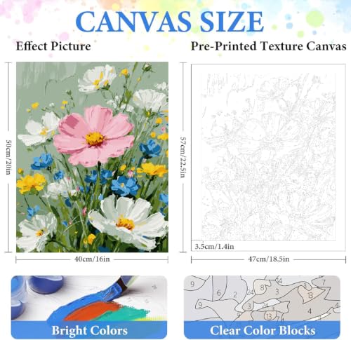 ZRIZQ Flowers Paint by Numbers Kit for Adults Beginner,Wildflowers,16x20 - color: 16"X20"Rolled Canvas - Flowers