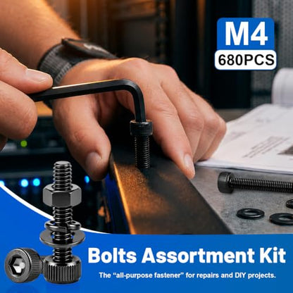 680Pcs M4 Screw Hex Socket Head Cap Bolt Kit 6-30mm 12.9 Alloy Steel - size: G12.9 M4 680PCS
