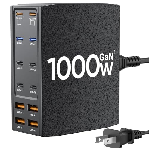 1000W USB Charging Station,12-Port USB C Charger Block with Dual 100W PD - color: Black