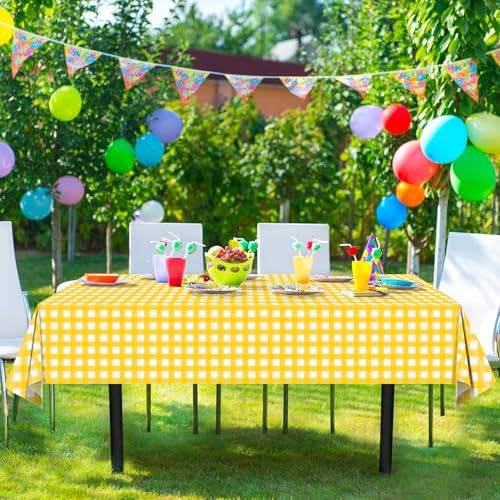 3 Pcs Yellow Gingham Tablecloths, Checkered Party Table Covers 54x108 Inch - color: Yellow