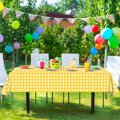 3 Pcs Yellow Gingham Tablecloths, Checkered Party Table Covers 54x108 Inch - color: Yellow