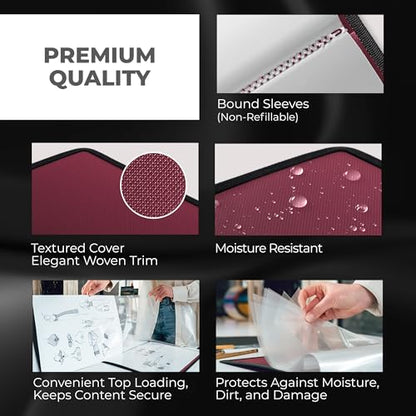 Dunwell 12x18 Art Portfolio Binder, 24-Sleeve, Black Mounting Paper, Ruby - color: Ruby, size: 12x18" w/ BLK Paper