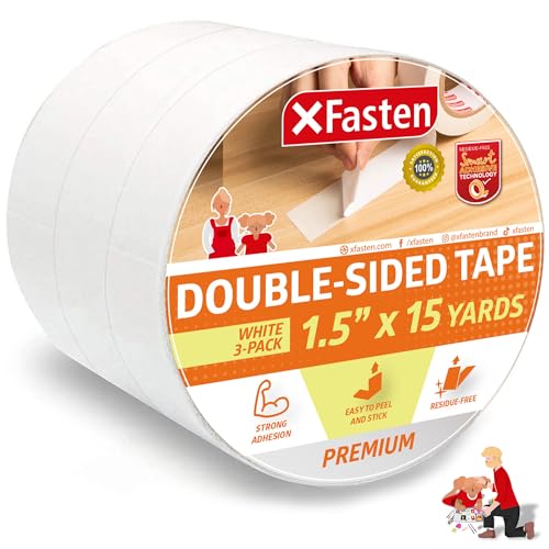 XFasten Double Sided Tape Removable, 1.5-Inch by 15-Yards (Pack of 3) - size: 1.5-Inch x 15-Yards (3-Pack)