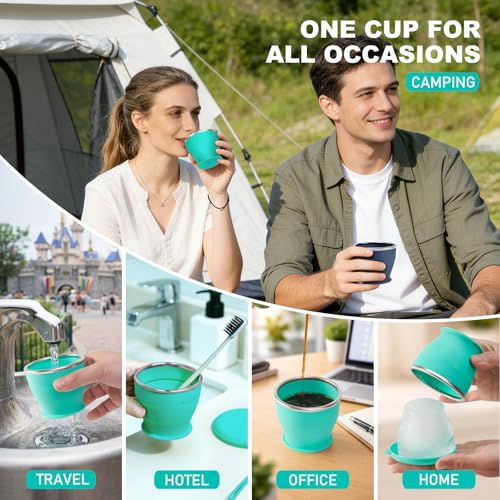 Collapsible Travel Cup, Foldable Water Cup with Lid, for Travel - color: Turquoise