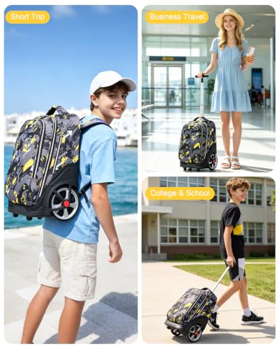NEW TILAMI 19 Inch Rolling Backpack for School Stair-Climbing Big Wheel - color: Yellow Doodle