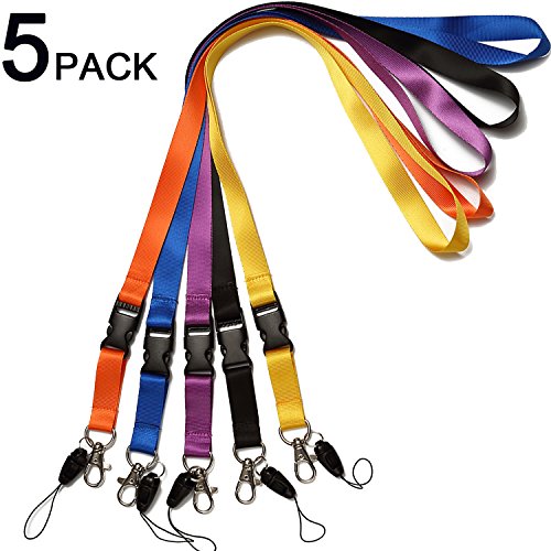 5Pack 5Colors Nylon Office Neck Lanyards,Detachable Buckle,Quick Release - color: 5-colours
