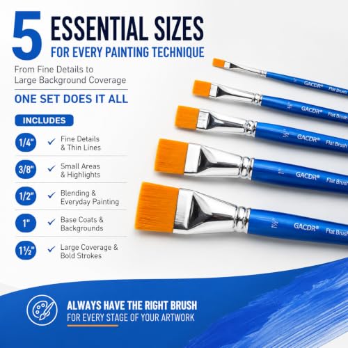 Flat Paint Brushes Set, 5PCS Acrylic Paint Brushes 1/4" 1/2" 1" and 1 1/2" - size: 5 Pcs Variety