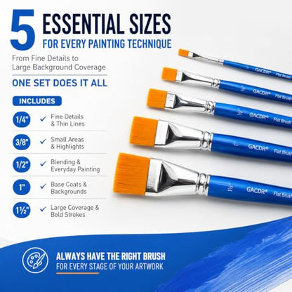 Flat Paint Brushes Set, 5PCS Acrylic Paint Brushes 1/4" 1/2" 1" and 1 1/2" - size: 5 Pcs Variety
