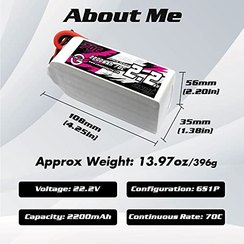 CNHL 2200mAh 6S Lipo Battery 22.2V 70C with XT60 Plug (2 Packs)