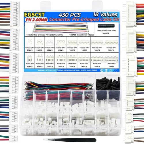 PH 2.0mm Connector Kit | 120 Pre-Crimped Cable Wires | 2/3/4/5/6/7/8/9 Pin Female Housing and Male Socket | JST-PH 2.0 Compatible - size: 2.0mm-PH