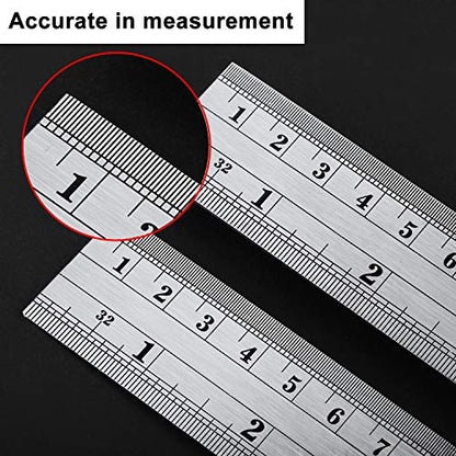 EBOOT Stainless 2 Pack Steel Ruler 12 Inch Metal Rule Kit with Conversion Table - color: Silver, style: 12 Inch, 12 Inch Style