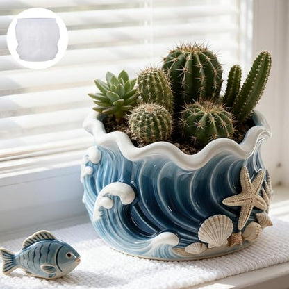 Wave Candle Molds, Seashell Jar Silicone Molds for Resin, Concrete - color: Blue Wave Resin Mold