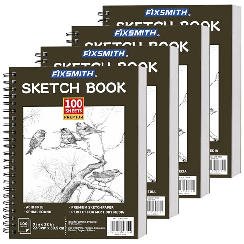 FIXSMITH 9"X12" Sketch Book, 100 Sheets, 68 lb/100gsm,4 Pack Brown - color: Brown, size: 9"x12"-4 Pack