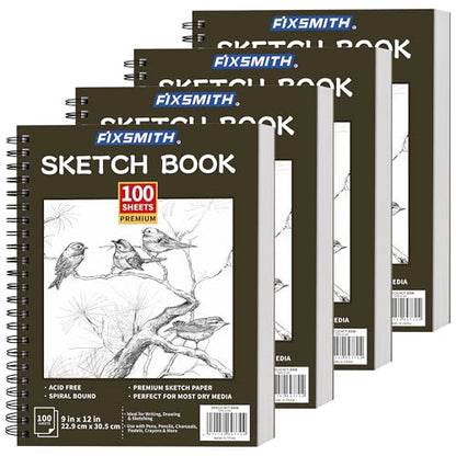 FIXSMITH 9"X12" Sketch Book, 100 Sheets, 68 lb/100gsm,4 Pack Brown - color: Brown, size: 9"x12"-4 Pack