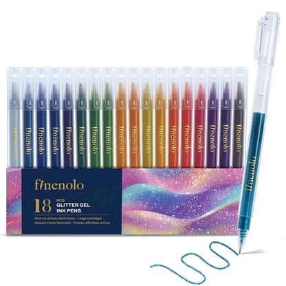 finenolo Glitter Gel Pens, Large Capacity Metallic Pens, 18 Colors Jumbo