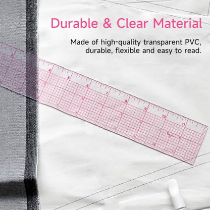 YLAZIION Clear Ruler for Sewing 2x12 Inch Easy Read Grid Graph Ruler 1.4mm - style: Upgraded 12" Design Ruler