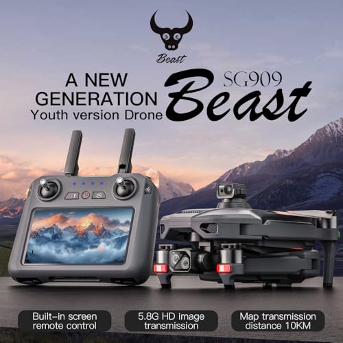 SG909 Drones with 4K Camera for Adults, 3-axis Gimbal Stabilization, 6 km video transmission, RC Remote Control Screen, 360° Obstacle Avoidance, Foldable Quadcopter, 3 Batteries - color: 3 batteries(Grey)