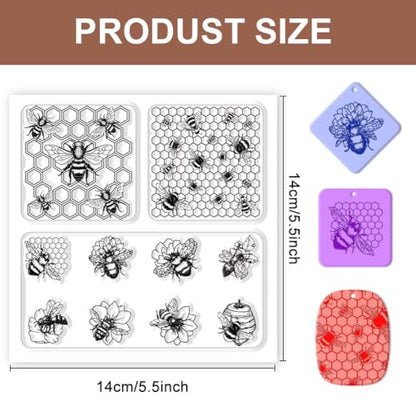 CHGCRAFT Polymer Clay Texture Sheets Bee Pattern Polymer Clay Texture Mat Insect Silicone Mat Silicone Molding Pattern Sheets for Pottery Earrings Jewelry Making - style: Bees