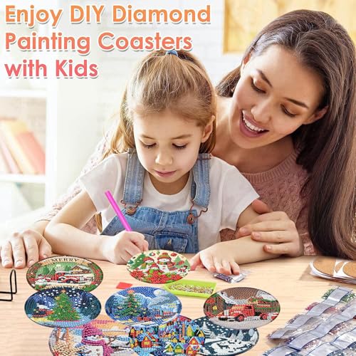 ijbnhd 8 PCS Christmas Diamond Art Coasters Kit Diamond Painting Coasters - color: Christmas