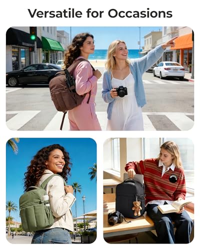 BAGSMART Small Camera Backpack for Women with Laptop Compartment, Black - color: Black