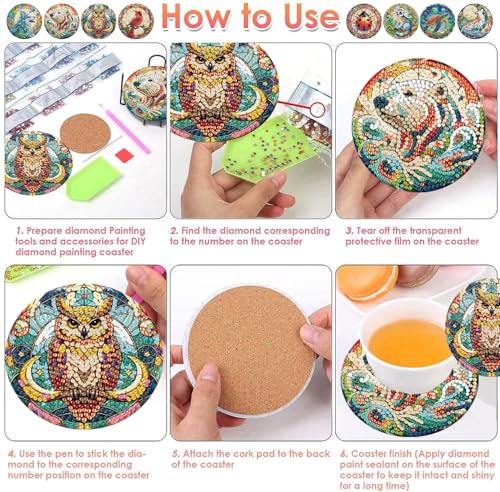 ijbnhd 8 PCS Animals Diamond Art Coasters Kit - color: Animals-3