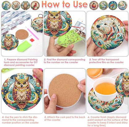 ijbnhd 8 PCS Animals Diamond Art Coasters Kit - color: Animals-3