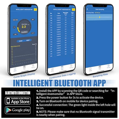 Anemometer Bluetooth 65MPH, AIOMEST HVAC Air Flow Wind Meter CFM AI-100APP - color: AI-100APP Bluetooth Anemometer