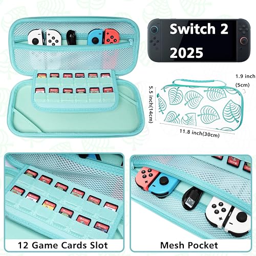 TIKOdirect Switch 2 Carrying Case with 12 Game Card Slots and Inner Pocket - color: Green