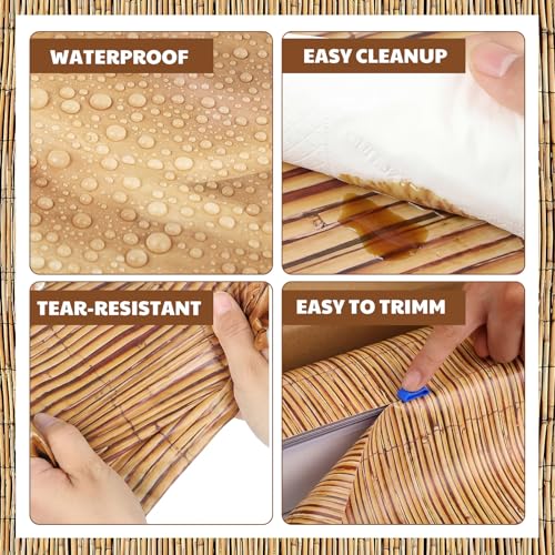Oudain 54 Inch x 100 ft Bamboo Reeds Tablecloth Roll with Cutter Box - style: Hawaiian Beach