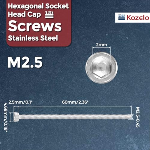 Socket Head Cap Screws M2.5-0.45x60mm 304 Stainless Steel 10pcs - size: M2.5-0.45x60mm