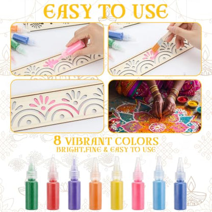 Eaasty 6 Sets 12'' Diwali Rangoli Stencils Wooden DIY Sand Art Set