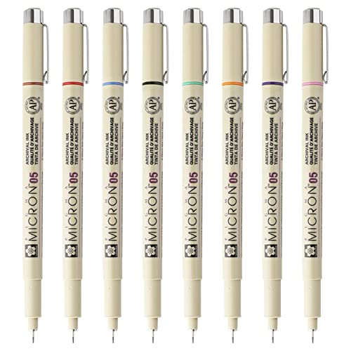 Sakura Cray-Pas Micron Pen Set 05 (.45mm) Micron Pen, 8 Count Micron Pens, Assorted Colors Drawing Pens