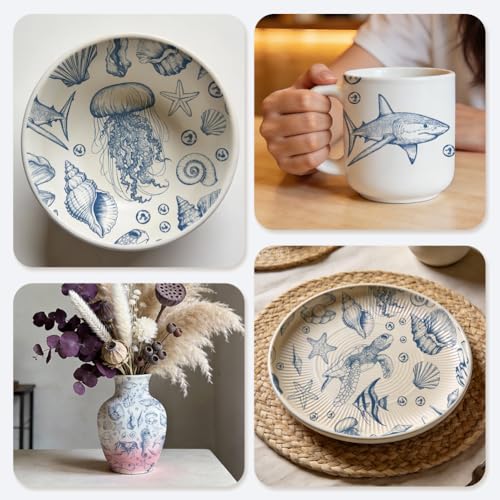 EVERJOYCRAFT 5pcs Underglaze Transfers for Pottery Marine Ceramic Decals - color: Marine Life