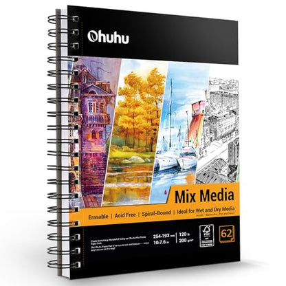 Ohuhu 7"x10" Mix Media Pad Art Sketchbook 62 Sheets for Painting Drawing - size: 7" x 10"