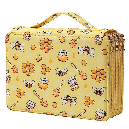 200 Slots Pencil Case 4-Layer Zipped Holder w/Handle - color: Bee, size: 200
