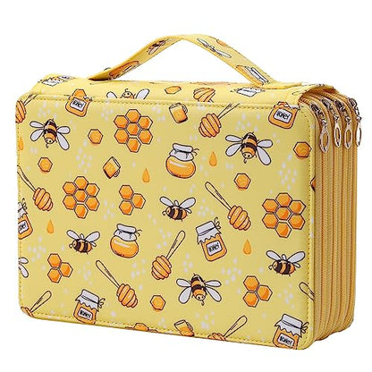 200 Slots Pencil Case 4-Layer Zipped Holder w/Handle - color: Bee, size: 200