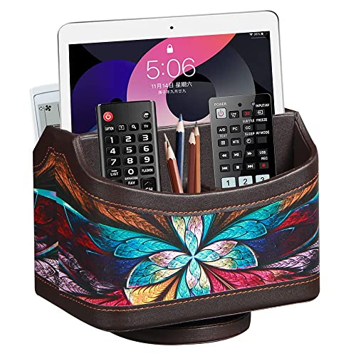360° Rotating Remote Control Holder, PU Leather TV Remote Caddy, Pen Holder - color: Butterfly