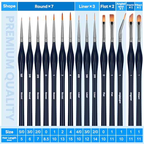 15pcs Detail Paint Brushes Set for Acrylic Watercolor & Paint by Numbers - color: Black