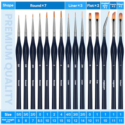 15pcs Detail Paint Brushes Set for Acrylic Watercolor & Paint by Numbers - color: Black