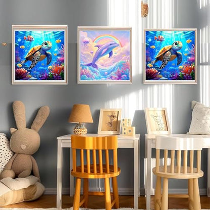 HITO Dolphin Paint by Numbers Kit for Kids with Frame Easel 8x8 inch - color: Dolphin