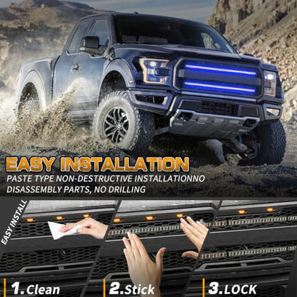 XRIDONSEN 2PCS 30 inch Blue Grill Emergency Lights Strip - color: Blue