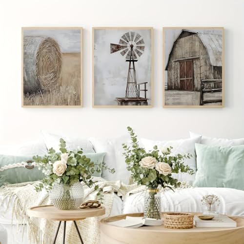 3 Pack Rustic Windmill Barn Paint by Numbers Kit for Adults Beginner - color: YH03522