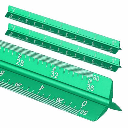 HARFINGTON 2 Pcs Architectural Scale Ruler, 7 Inch Standard Aluminum Alloy Architect Triangular Large Scale Laser-Etched Blueprint Drafting Ruler for Architects Engineers, Green - color: Green, size: 7 Inch