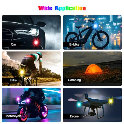 LED Lights with Wireless Remote Control, 8 Colors & 10 Modes, for Car Motorcycle Drone Aircraft Bike