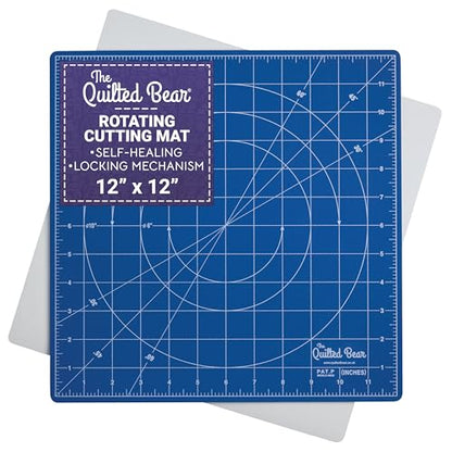 The Quilted Bear 12" x 12" Rotating Self-Healing Cutting Mat, Blue - color: Blue, size: 12"L x 12"W