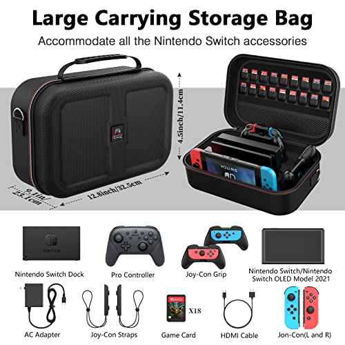 HEYSTOP Switch Accessories Bundle 12 in 1 Compatible with Nintendo Switch, Gift Kit with Carrying Case, Protective Case Cover, Screen Protector, PlayStand, Joycon Grip & More (Black)