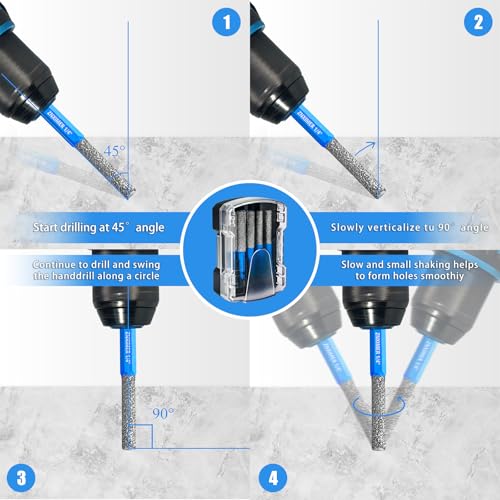 Diamond Drill Bits Set, 5pcs Tile Drill Bits for Ceramic Glass Porcelain Marble Granite, with Versatile Drilling and Milling - size: Set1-(1/4" to 1/2")