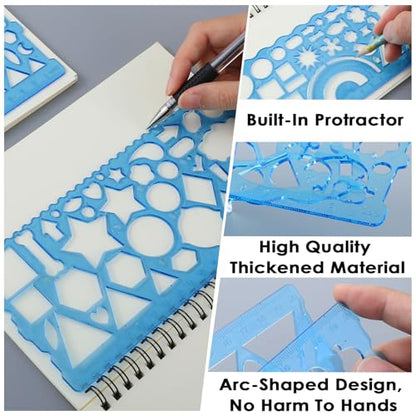 JIEYAO 2 Pcs Geometric Drawings Templates, Multi-Shaped Drafting Stencils, Plastic Measuring Templates Rulers Clear Drawing Triangle Tool Protractor Set for Studying Designing Office(Blue) - color: Blue