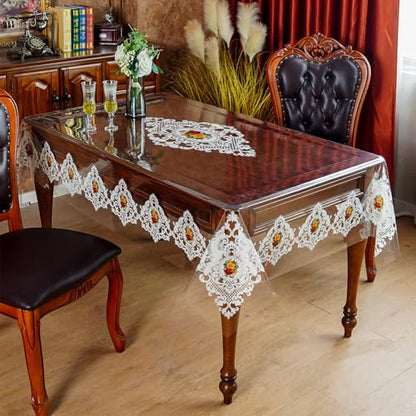 ARTABLE Clear Vinyl Tablecloth Lace Floral Print Wipeable 52 x 70 Inch - color: Lace-1, size: 70" x 52" (Rectangular)